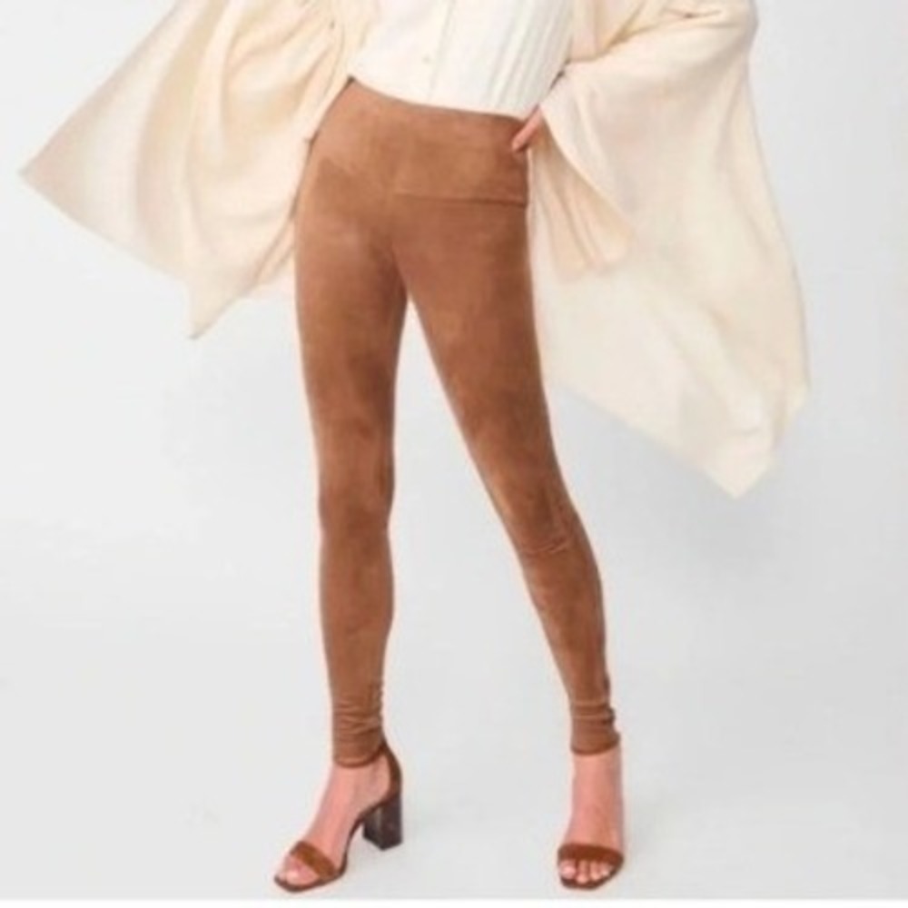 J.McLaughlin Faux Suede Leggings Camel Tan High Rise Pants Small Classic Preppy